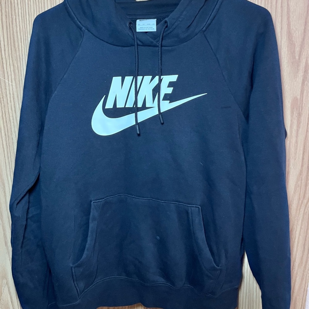 Nike Men's Black Crewneck Hoodie with White Logo